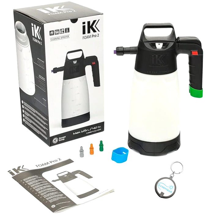 iK Foam Pro 2 Pump Sprayer, Professional Spray Bottle for Automotive Cleaning, Detailing, and Industrial Cleaning, Bundle with a Lumintrail Keychain