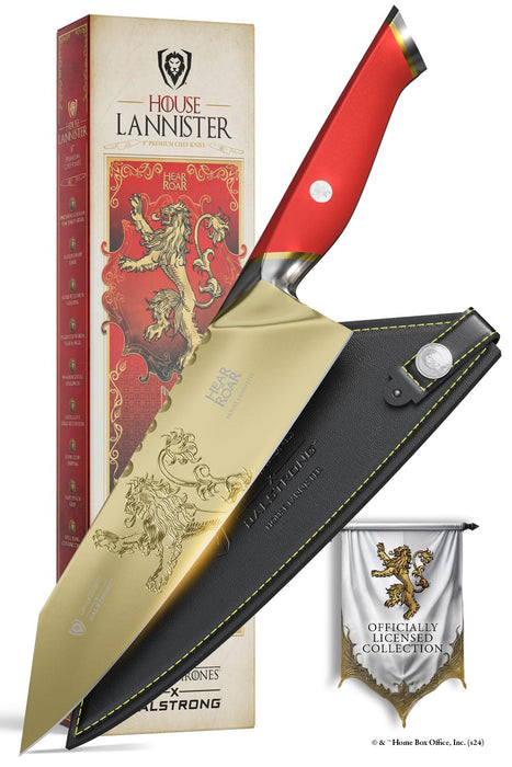 Dalstrong 8 inch Chef Knife- Game of Thrones™ Knife - House Lannister™ Edition - German Premium Steel Full Tang - Professional G10 Handle - Collection Item Toughbuilt Utility Knife- Leather Sheath
