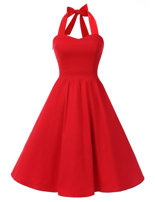 Topdress Women's Vintage Polka Audrey Dress 1950s Halter Retro Cocktail Dress Red S