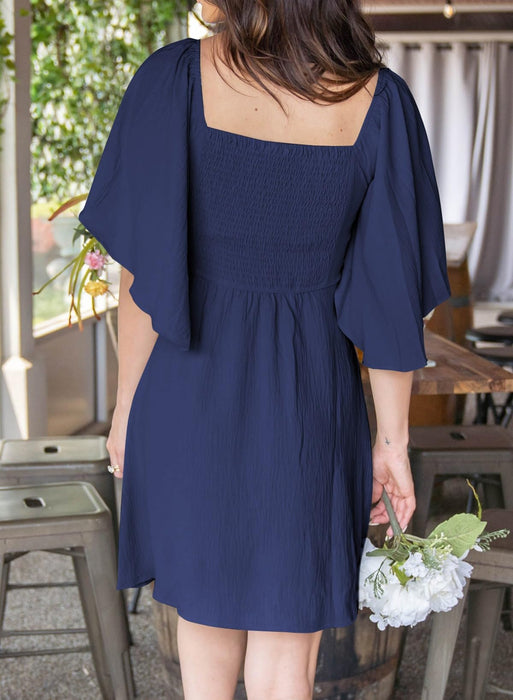 Dokotoo Navy Blue Women's Dresses Cute Spring Outfits Dresses for Women 2025 Holiday Fashion Casual Sexy Deep V Neck Ruffle Elegant Flowy Mini Short Skirt Dress Clothes Blue 2025