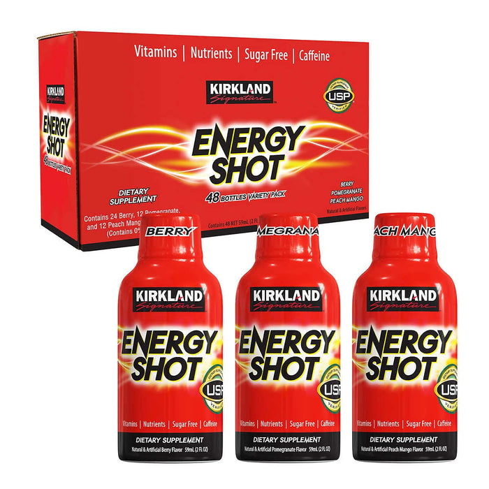 Kirkland Signature Energy Shot (48 Count), "24 Berry, 12 Pomegranate, & 12 Orange, 2 Fl Oz each, 48 Count (Pack of 1)