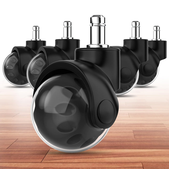 Office Chair Replacement Wheel - Quiet & Smooth Gliding - 2 Inch Heavy Duty Rolling Chair Casters Supports 2000 Lbs,Desk Chair Wheels Universal Fit,Safe for All Floor Or Carpet Set of (Premium Black)