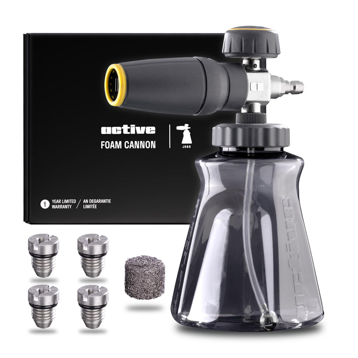 ACTIVE Foam Cannon for Pressure Washers (Gas & Electric), 1000ml Thick Snow foam with longer run time. Adjustable & Transparent Wide Mouth Foam Sprayer w/multiple Nozzles. Max 4000 PSI & 4 GPM (JH60)