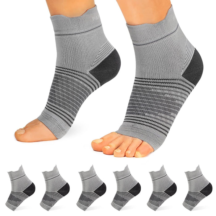 Plantar Fasciitis Sock (6 Pairs) for Men and Women, Compression Foot Sleeves with Arch and Ankle Support, Gray, Medium