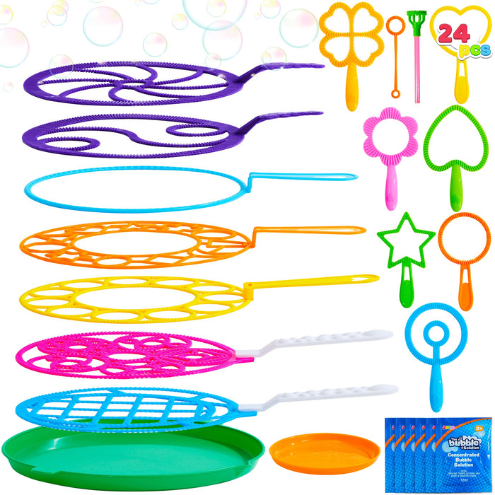 Retros Market Big Bubble Wands Set Bulk for Kids Summer Outdoor Activity Party Favors, 18 Pcs Giant Bubble Maker with Tray, 12" Large, 6 Pcs Solution Suitable for All Age People