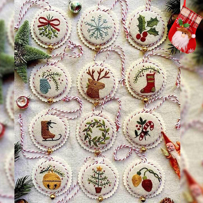 Hand Embroidery Christmas Ornament Kits, Christmas Embroidery Patterns Needlepoint Kit for Adults & Beginners, Set with Easy & Instructions (1#)