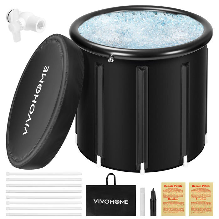VIVOHOME Ice Bath Tub for Athletes and Fitness Lovers, Dia 33.5 inch Portable Cold Plunge Bathtub for Adult Recovery Therapy, Anti-Leak Freestanding Tub with Lid Cover for Outdoor Indoor, 110 Gallons