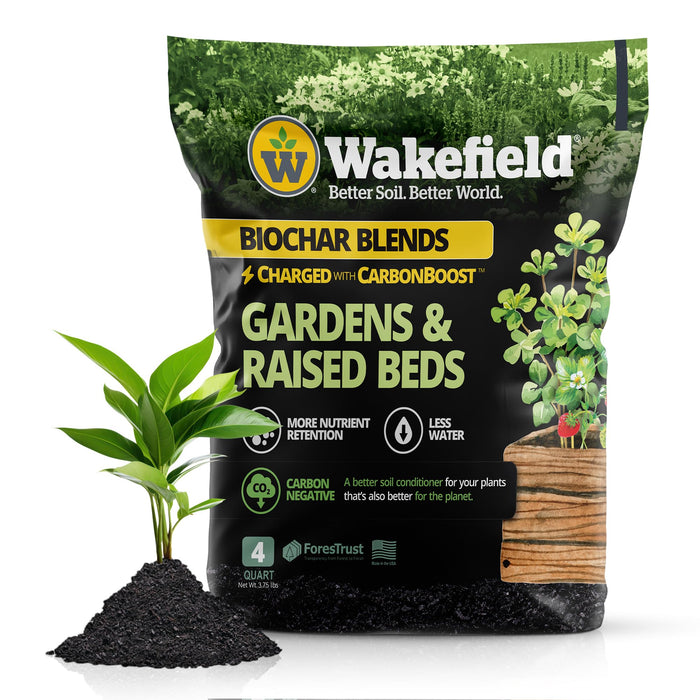 Wakefield Premium Biochar Blend with CarbonBoost & Advanced Probiotics - Ultimate Organic Potting Soil Mix for House Plants, Gardens and Raised Beds - Enhanced Water & Nutrient Retention - 4Quarts