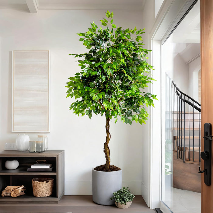 Erimda 7ft Artificial Ficus Tree for Home Decor, Faux Silk Plants Faux Plant Fake Silk Trees with Pot for Indoor House Living Room Office Garden