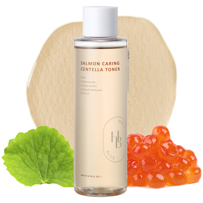 HEVEBLUE Salmon Caring Centella Toner - Salmon PDRN, pH 5.5, Salmon Egg Extract, Centella, Madecassoside, Restore and Rejuvenate, Refine Skin Texture, Low Irritation, Korean Skincare, K-Beauty