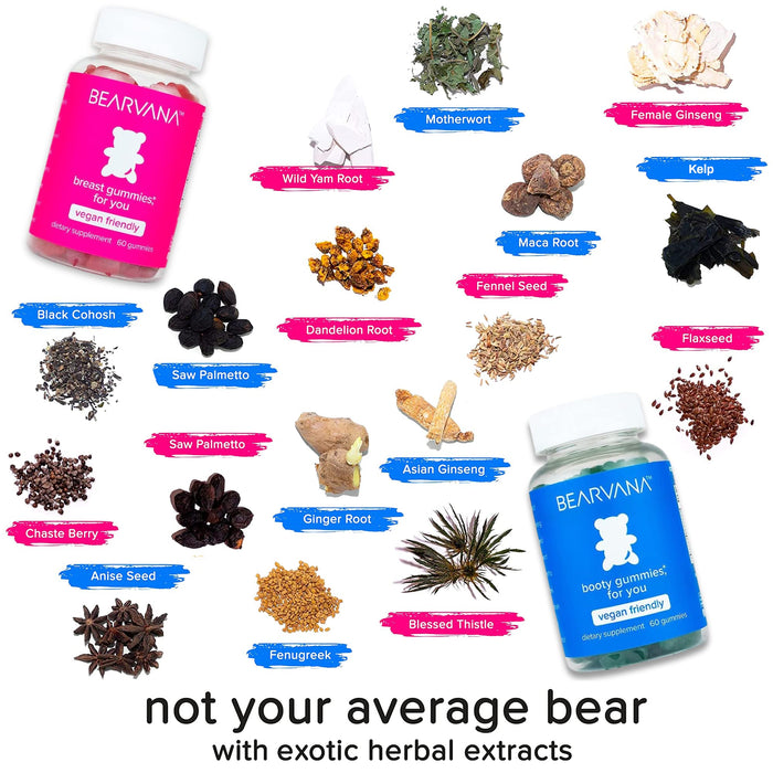 BEARVANA Bum & Chest Support Gummies for Women | Workout Enhancement | Berry Flavored | Essential Herbs | Multivitamins | Combo Pack Growth Gummies | Women’s Fitness Supplement (120 Count)