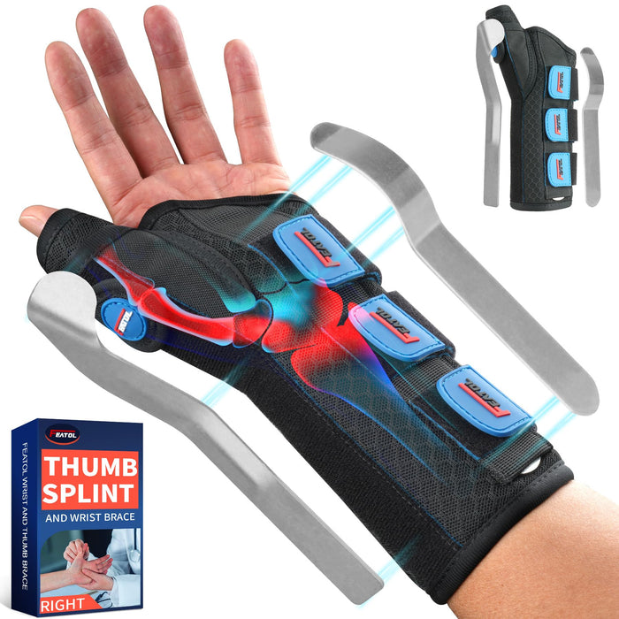 FEATOL Carpal Tunnel Wrist Brace Night Support, FSA or HSA Thumb Spica Splint Left Hand for De Quervains Tenosynovitis, Tendonitis, Wrist Brace With Thumb Support-Small/Medium-Women & Men, Black