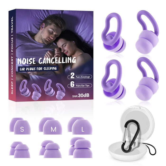 Noise Cancelling Ear Plugs for Sleeping - 2 Pairs Reusable Soft Silicone Noise Block Earplugs for Sound Proof, 30db Noise Reduction Earplug for Sleep, Snoring Blocking, Concert.GET 20% OFF STOREWIDE!