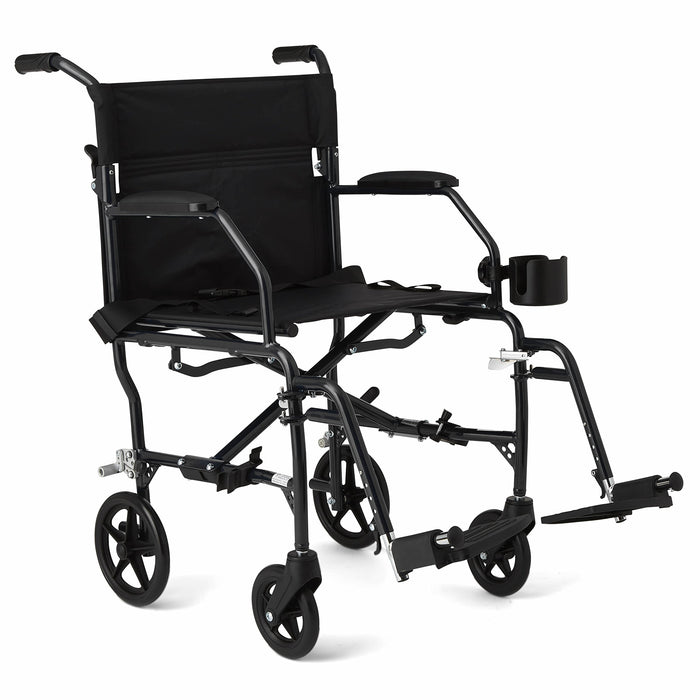 Medline Ultra Lightweight Transport Wheelchair for Adults, Foldable, 19-Inch Seat Width, Black Frame, Black Upholstery