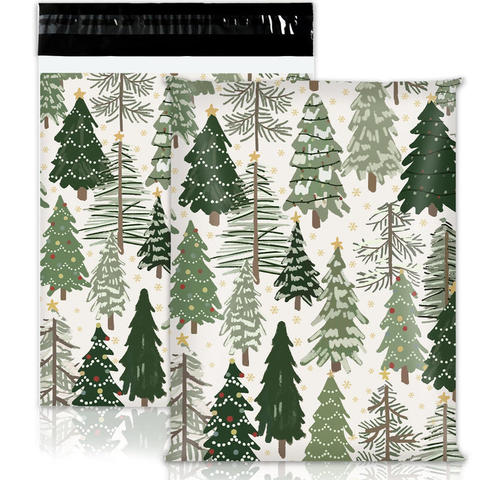 JarThenaAMCS 100Pcs Christmas Poly Mailer 10 x 13 Inch Green Xmas Tree Packaging Bags Forest Woodland Self Seal Mailing Envelope Bags for Winter Small Business Clothing
