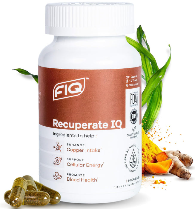 FIQ Supplements Recuperate IQ (60 Caps): 5-in-1 Copper Supplement with Copper Bisglycinate, Beef Liver, Spirulina, Turmeric, & Boron - High Bioavailability & Absorption in Easy-to-Swallow CapsulesGET 20% OFF STOREWIDE!