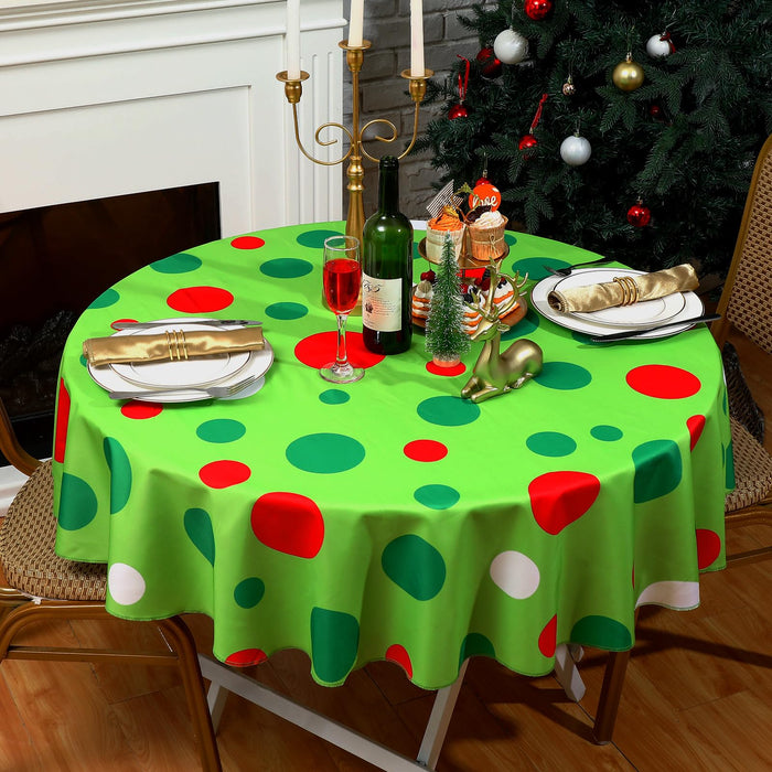 SmoothNovelty Christmas Round Tablecloth 60 Inch Red and Green Polka Dot Table Cloth Cover Xmas Winter Holiday Decorative Waterproof Tablecloth for Party Dining Table Decor