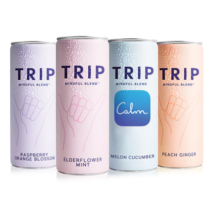 Trip Mindful Blend, Lightly Sparkling Adaptogen Seltzer, Mocktail w/ 120mg Magnesium Citrate with Ashwagandha, Lions Mane & L Theanine, No Added Sugar, Vegan, Variety Pack, 12 Oz, 12Pk