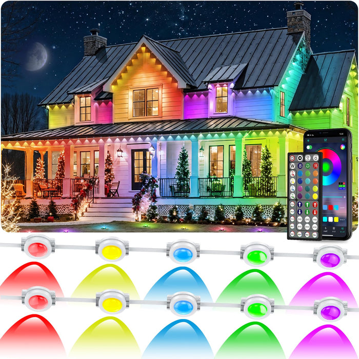 CETELUMA 300FT Permanent Outdoor RGB Lights, IP67 Waterproof Smart Eave Lighting, with App/Remote Control Eaves Light, DIY LED Scenes Modes for House Roof Decor,Christmas,Party,All Holiday and Daily.