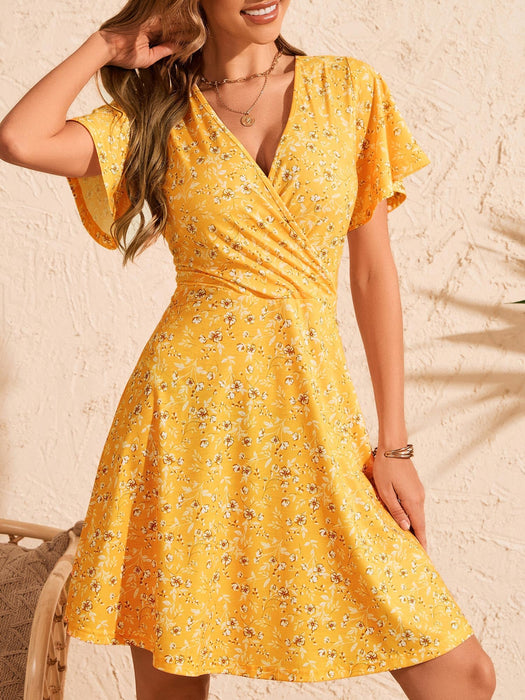 FENSACE Womens Spring Outfits Summer Flattering Knee Length Women Easter Dress(Yellow White Floral-71,Small)