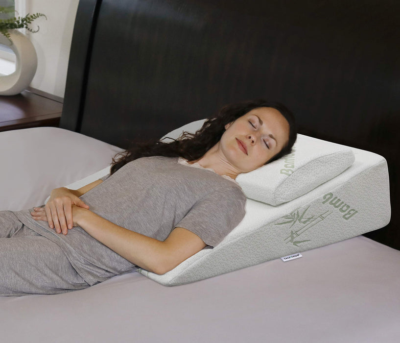 InteVision Foam Bed Wedge Pillow (26" x 25" x 7.5") and Headrest Set, 2" Memory Foam Top - Helps Relief from Acid Reflux, Post Surgery, SnoringGET 20% OFF STOREWIDE!