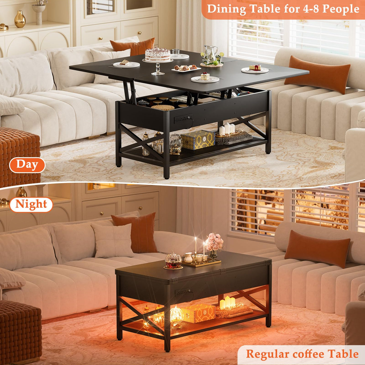 Aheaplus Coffee Table Lift Top Multi-Function Coffee Table Converts to ...