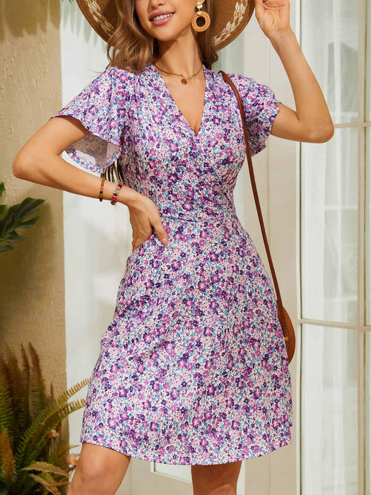FENSACE Sundresses for Women Short Sleeve Flower Summer Cute Dresses(Floral-27,Large)