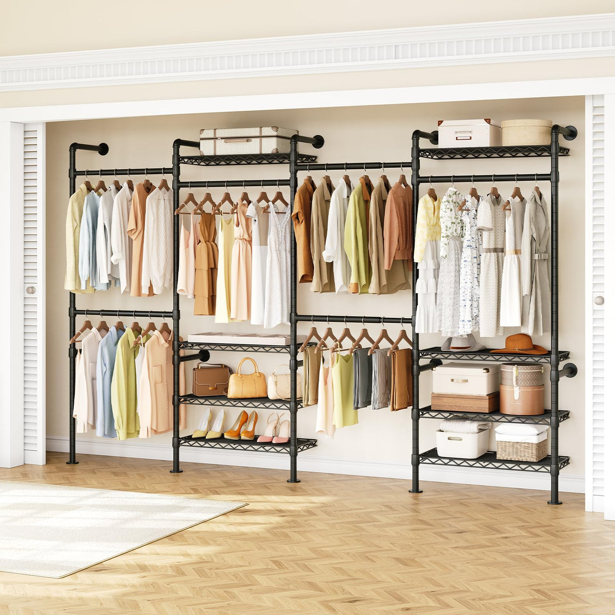 ONBRILL H4 Wall Mounted Closet System, Expandable Industrial Pipe Clot ...