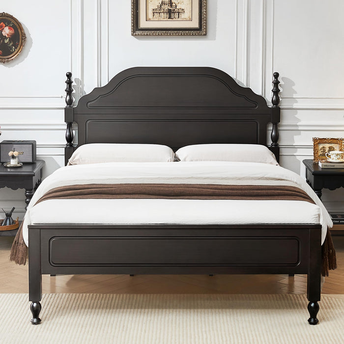 BedsPick Solid Wood Queen Bed Frame, Stable & Sturdy Queen Size Bed Frame with 50" Tall Headboard and Footboard, Heavy Duty Wood Bed Frame with 12 Wood Slats/No Box Spring Needed/Noiseless, Dark Brown