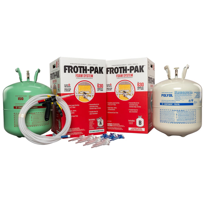 Froth-Pak 630 Spray Foam Insulation Kit, Yields Up to 630 Board ft. Fire-Rated, Polyurethane, Closed Cell 2 Part Foam Sealant with 15ft Hose