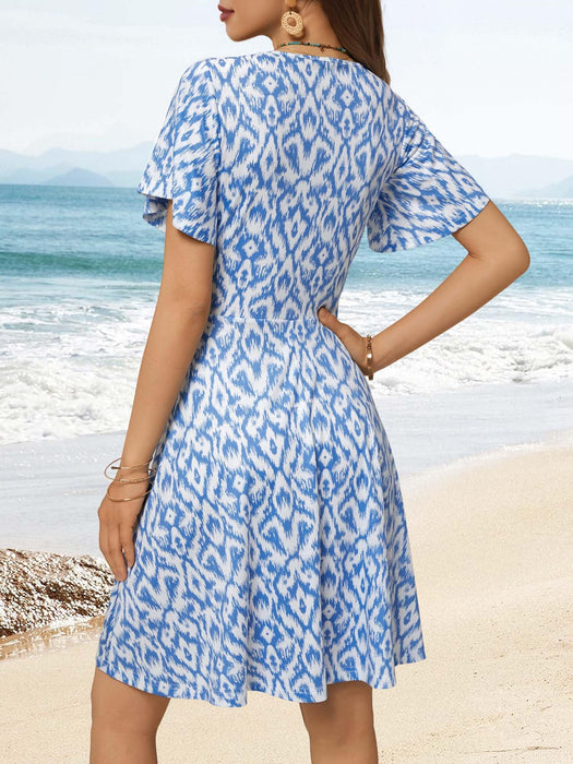 FENSACE Women Beach Fashion Curvy Fit and Flare Bohemian Maternity Dress for Baby Shower(Blue White Floral-76,X-Large)