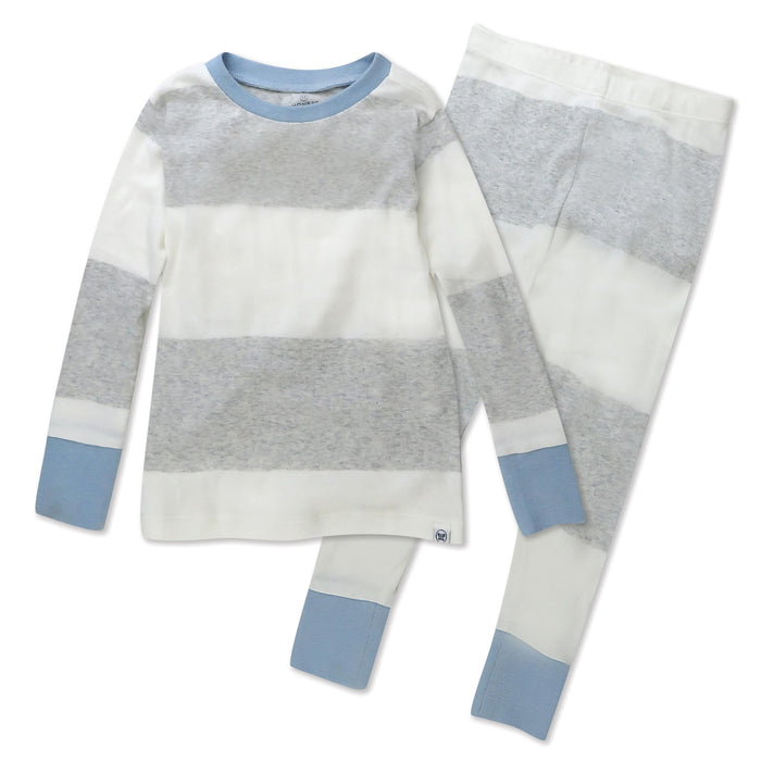 HonestBaby 2-Piece Pajamas Sleepwear PJs 100% Organic Cotton for Baby, Toddler, Kids, Boy, Rugby Stripe Light Heather Gray, 3T