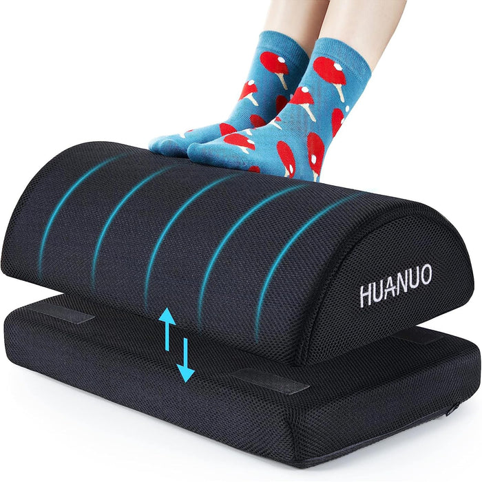 HUANUO Foot Rest for Under Desk at Work, with 2 Optional Covers for Replacing, Double Layer Adjustable Foot Rest for Office, Home, Airplane, Travel