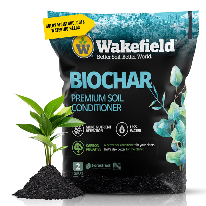 Wakefield Premium Biochar Soil Conditioner – 100% Pure Organic Biochar Soil to Boost Nutrient Retention and Water Efficiency for Houseplants, Gardens, & Lawns – 2 Quarts