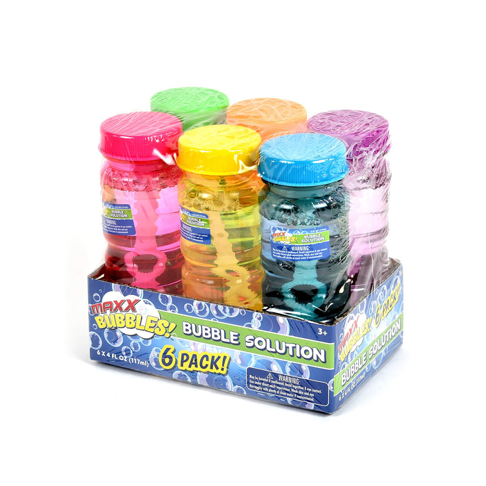Retros Market 6 Pack Bubble Solution – 4oz Bubble Blower Bottles with 6-Hole Wand | Bottle of Bubble Solution for Kids | Birthday Party Favor Toy - Maxx Bubbles