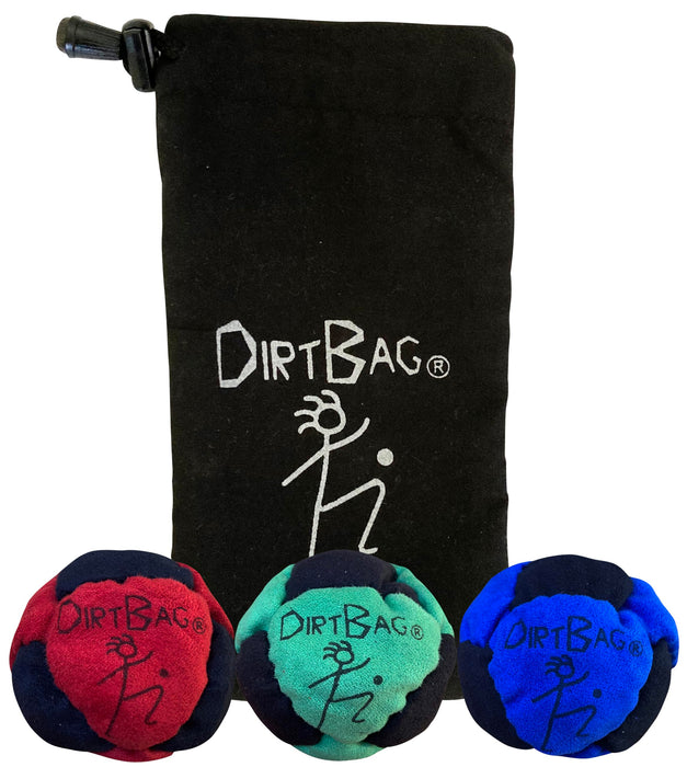 Retros Market Classic Footbag Hacky Sack 3 Pack with Pouch, Unique, Footbag Set with Signature Carry Bag - Red/Green/Blue with Black Pouch.