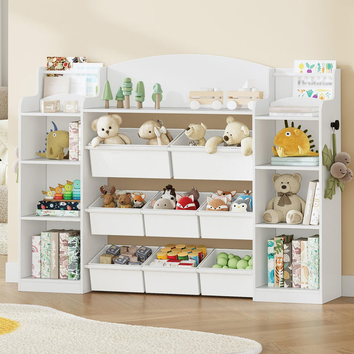 Hzuaneri Toy Storage Organizer, Toy Shelf with 8 Storage Bins, Playroom Storage, Kids Bookshelf, 4-Tier Toddler Bookshelf for Children's Room, Bedroom, Living Room, Study Room, Nursery White KB43003W