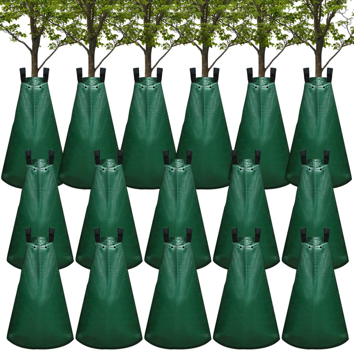 Riakrum - 16 Pack Tree Watering Bags, 20 Gallon Slow Release Water Bags for Trees Reusable Heavy Duty Drip Irrigation with 8 Pairs Gardening Gloves for Garden Newly Planted Tree Root