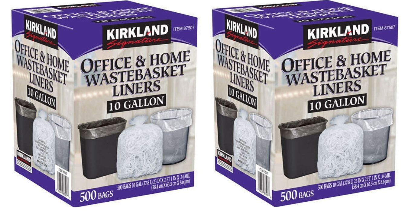 Kirkland Signature 10 Gallon Clear Wastebasket Liner, 2 Pack (500 Bags)