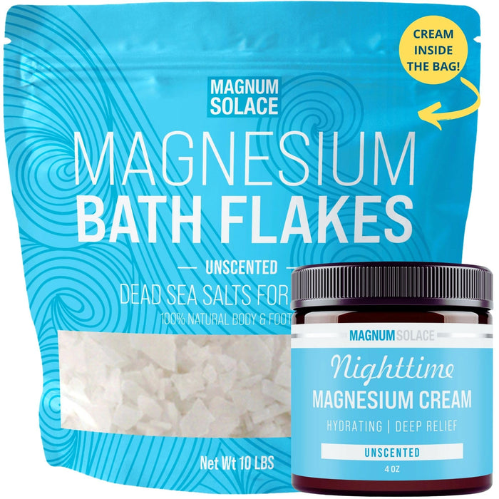 Magnesium Flakes for Bath, 10 lbs + Nighttime Magnesium Cream That Comes Inside The Bag