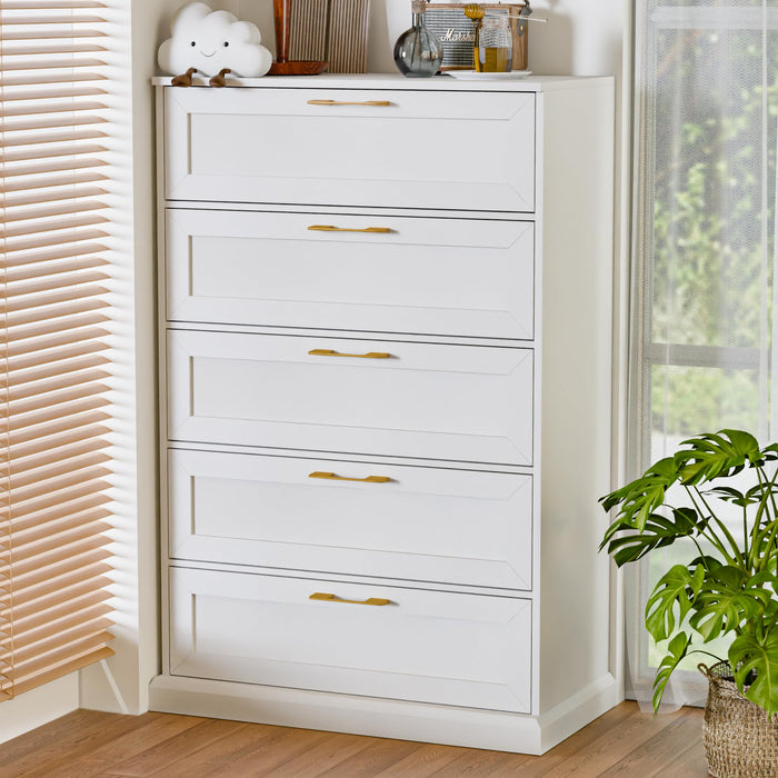 Zamildon's 5 Drawer Dresser, 47" Tall Dressers for Bedroom with Anti-Tip Device, White Modern Storage Closet with Handle for Hallway,Entryway