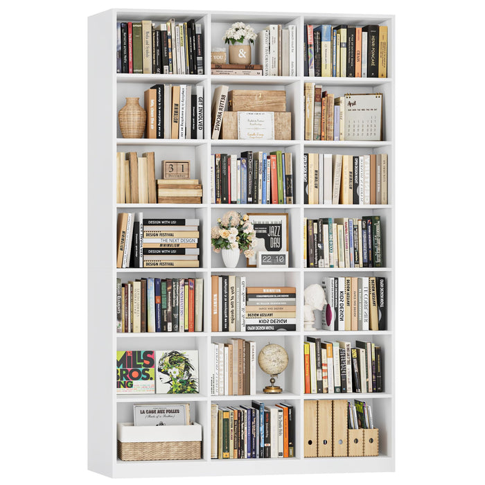 HOSTACK 86" H Triple Wide Bookshelf and Bookcase, 7 Tier Tall Bookshelf with Storage, Large Bookcase with 21 Open Display Storage Shelves, Wood Book Shelf Media CD DVD Storage for Living Room, White
