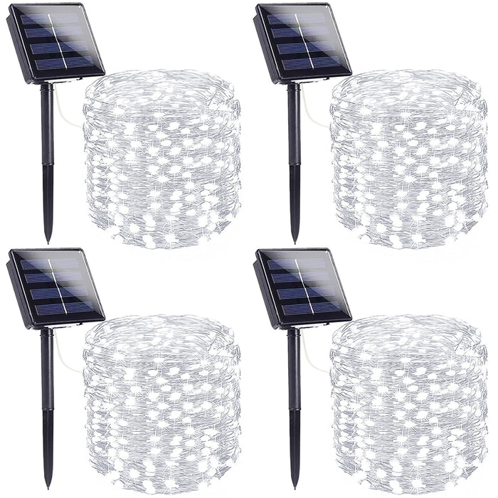 4 Pack Solar String Lights Outdoor, Extra-Long 400LED Solar Christmas Fairy Lights Waterproof, Outdoor Twinkle Light Silver Wire 8 Modes Fairy Light for Tree Garden Party Xmas Decor (Cool White)
