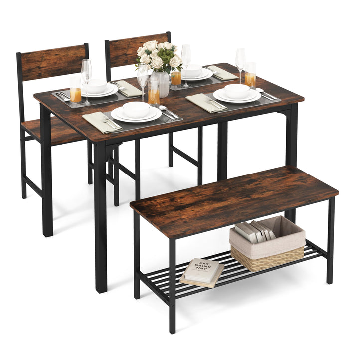 Tangkula Dining Table Set for 4, Kitchen Table and 2 Chairs for 4 with Bench, 4 Piece Dining Table Set for Small Space, Apartment