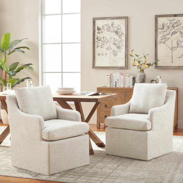 VKNOW Upholstered Dining Chairs Set of 2, Modern Kitchen Chairs Dinner Chairs with 4 Casters, Linen Armchair for Bedroom Reading Room Living Room, Beige