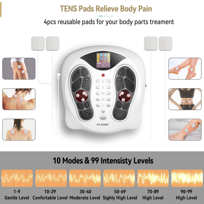 FIT KING Neuropathy Pain Relief for Feet Massager, EMS Foot Massager for Neuropathy with TENS Pads,Foot Circulation Stimulator for Plantar Fasciitis, Diabetes Foot Pain Relief (FSA HSA Approved)