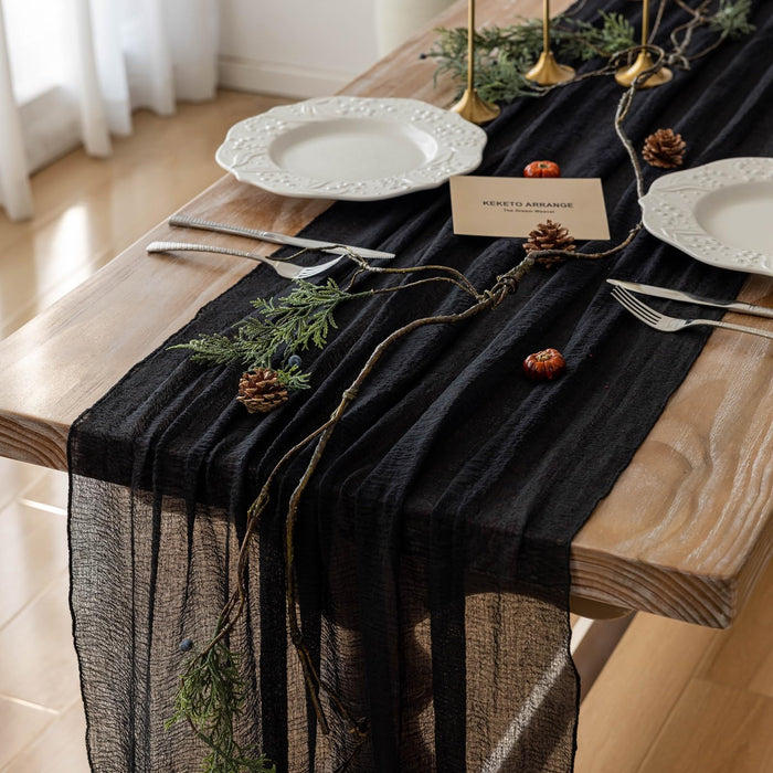 Keketoarrange 6pcs Halloween Table Runner Black Cheesecloth Gauze Rustic Premium Cotton Cheese Cloth Table Runner 120 Inch 10 FT for Wedding Bridal Baby Shower Long Sheer Boho Christmas Decorations