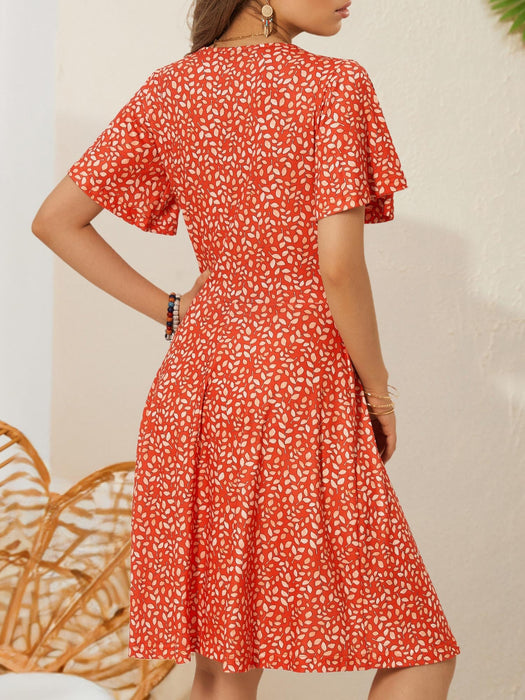 FENSACE Resort Wear for Women Cruise Summer Beach Vacation Dresses(Orange White Leaves-56,Small)