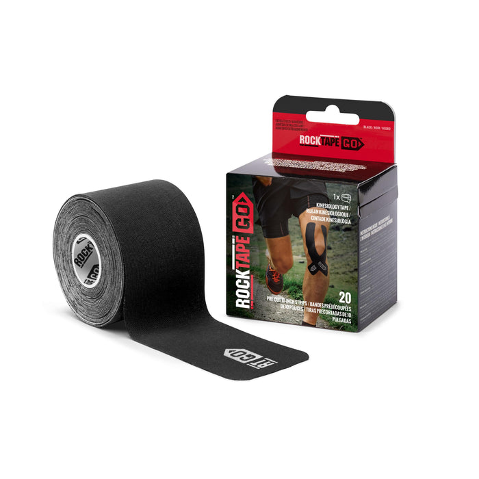 RockTape Go Extra-Sticky Adhesive Pre-Cut Kinesiology Tape (Black)