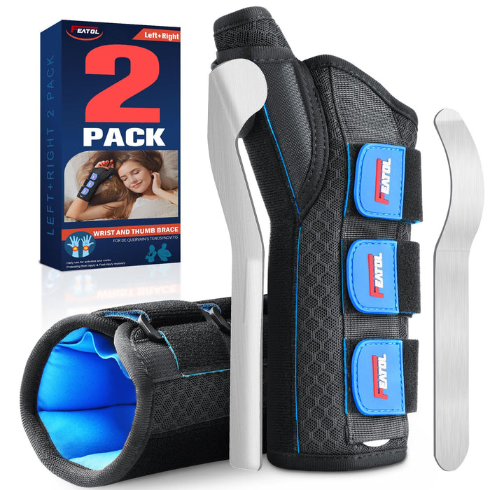FEATOL 2 Pack Wrist Brace with Thumb Spica Splint for De Quervain's Tenosynovitis, Carpal Tunnel, Tendonitis, Arthritis-Thumb Brace for Pain Relief-Left Right Hand-Large/Extra Large